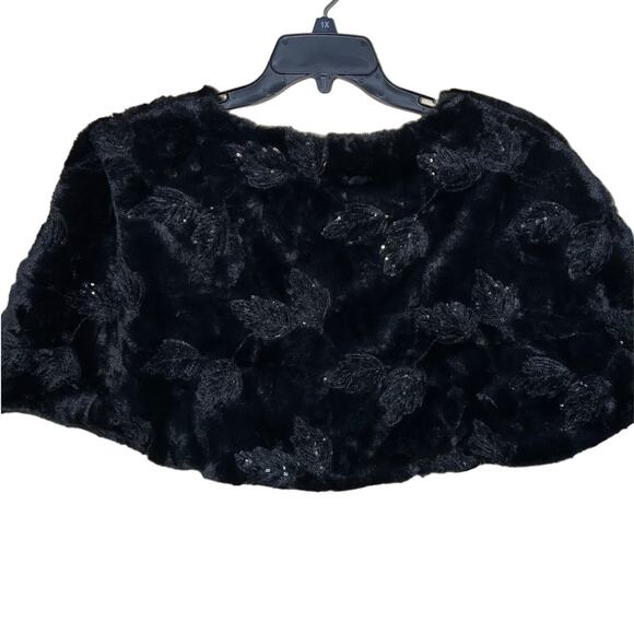 Nina Leonard Jacket Cape Shrug Womens 1X Faux Fur Sequin Hollywood Glam Mob Wife - Picture 6 of 13